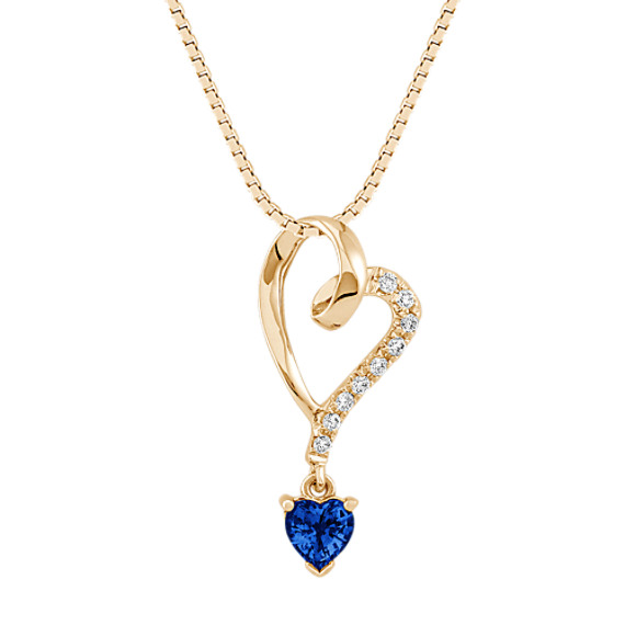 Heart-Shaped Sapphire and Diamond Heart Pendant (18") Heart-Shaped Sapphire and Diamond Heart Pendant (18")