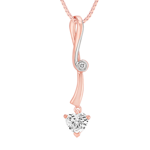 Heart-Shaped White Sapphire and Round Diamond Pendant in 14k White and Rose Gold (18") Heart-Shaped White Sapphire and Round Diamond Pendant in 14k White and Rose Gold (18")