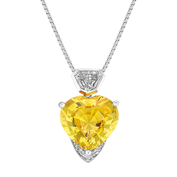 Heart-Shaped Yellow Sapphire, Shield and Round Diamond Pendant (18") Heart-Shaped Yellow Sapphire, Shield and Round Diamond Pendant (18")