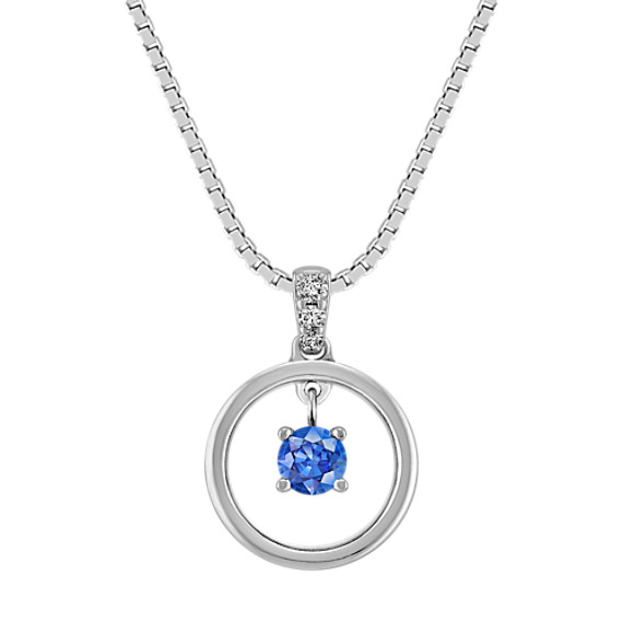 Kentucky Blue Sapphire and Diamond Circle Pendant in Sterling Silver (18") Kentucky Blue Sapphire and Diamond Circle Pendant in Sterling Silver (18")