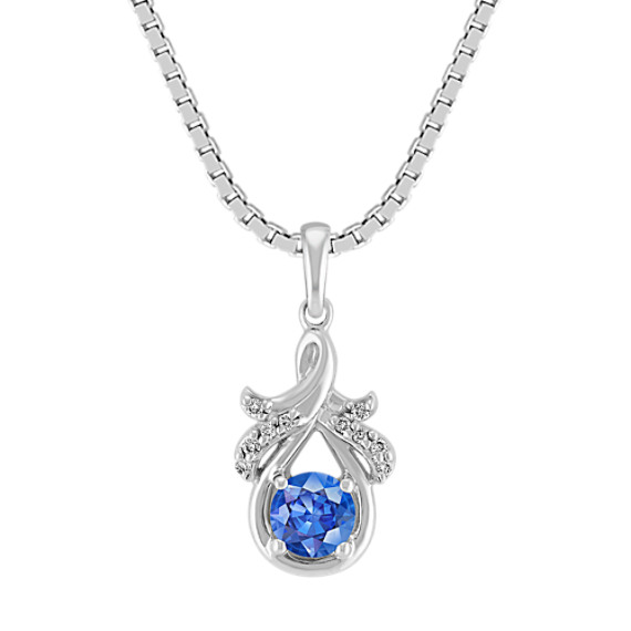 Kentucky Blue Sapphire and Diamond Pendant in Sterling Silver (18") Kentucky Blue Sapphire and Diamond Pendant in Sterling Silver (18")