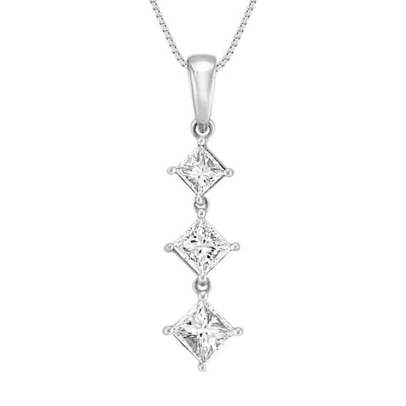 Kite Set Princess Cut Diamond Three-Stone Pendant (18") Kite Set Princess Cut Diamond Three-Stone Pendant (18")