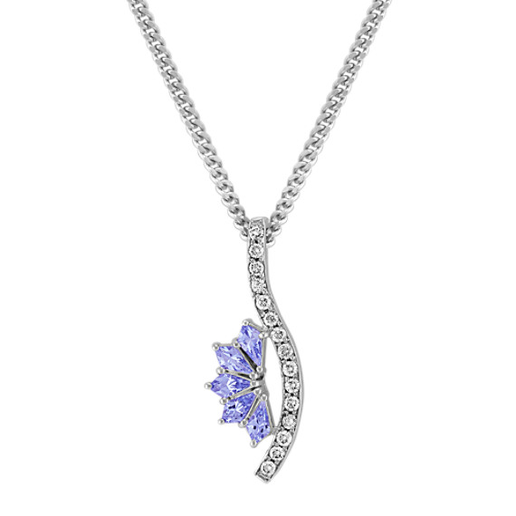 Kite Shaped Ice Blue Sapphire and Round Diamond Pendant (18") Kite Shaped Ice Blue Sapphire and Round Diamond Pendant (18")