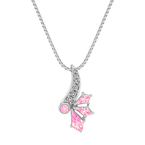 Kite Shaped, Round Pink Sapphire and Round Diamond Pendant (18") Kite Shaped, Round Pink Sapphire and Round Diamond Pendant (18")