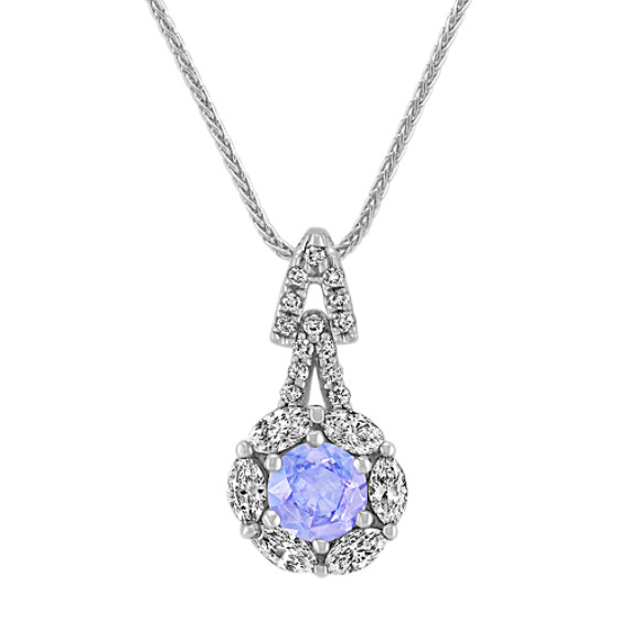 Lavender Round Sapphire, Marquise and Round Diamond Pendant (22") Lavender Round Sapphire, Marquise and Round Diamond Pendant (22")