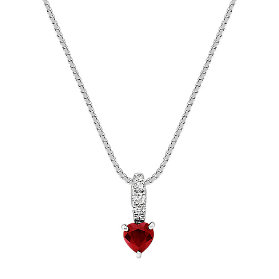Line of Diamonds to Heart-Shaped Ruby Pendant (18") Line of Diamonds to Heart-Shaped Ruby Pendant (18")