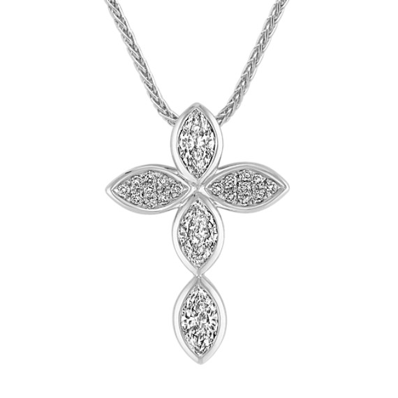 Marquise and Round Diamond Cross Pendant (18") Marquise and Round Diamond Cross Pendant (18")