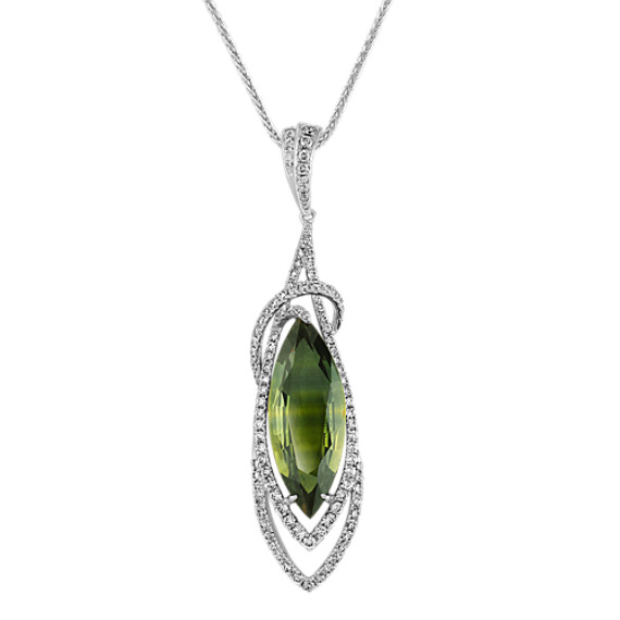 Marquise Green Sapphire and Round Diamond Pendant (18") Marquise Green Sapphire and Round Diamond Pendant (18")