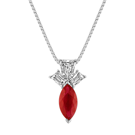 Marquise Ruby and Fancy Shaped Diamond Pendant (18") Marquise Ruby and Fancy Shaped Diamond Pendant (18")
