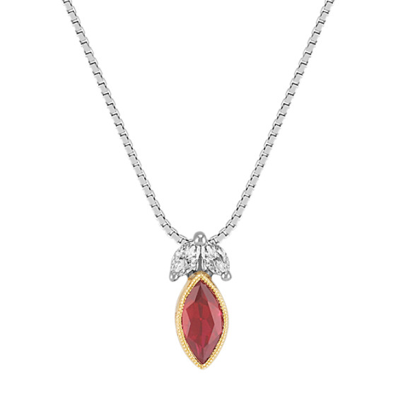 Marquise Ruby and Marquise Diamond Pendant in Two-Tone Gold (18") Marquise Ruby and Marquise Diamond Pendant in Two-Tone Gold (18")