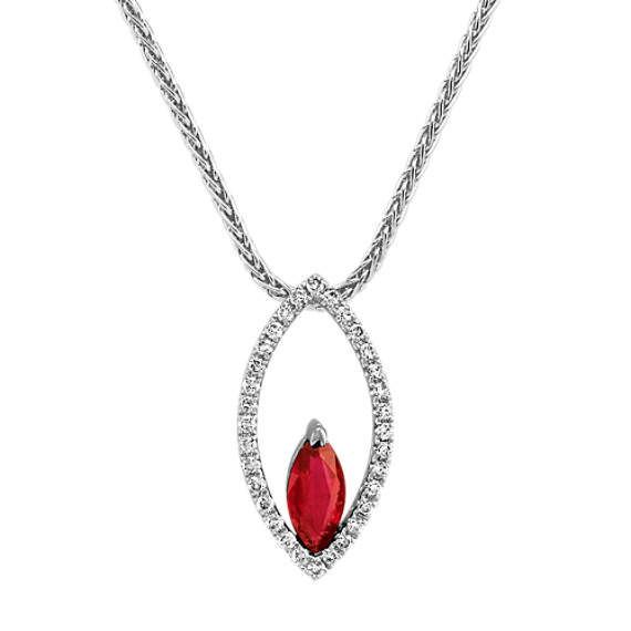 Marquise Ruby and Round Diamond Pendant (18") Marquise Ruby and Round Diamond Pendant (18")