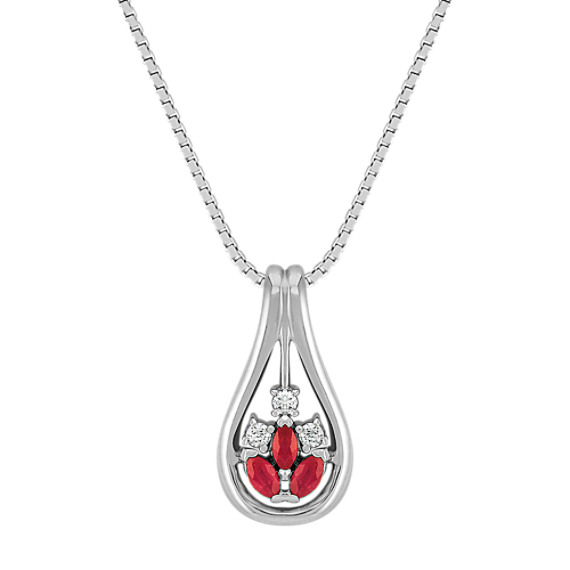 Marquise Ruby and Round Diamond Pendant (18") Marquise Ruby and Round Diamond Pendant (18")