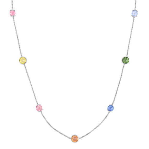 Multi-Colored Round Sapphire Necklace (22") Multi-Colored Round Sapphire Necklace (22")