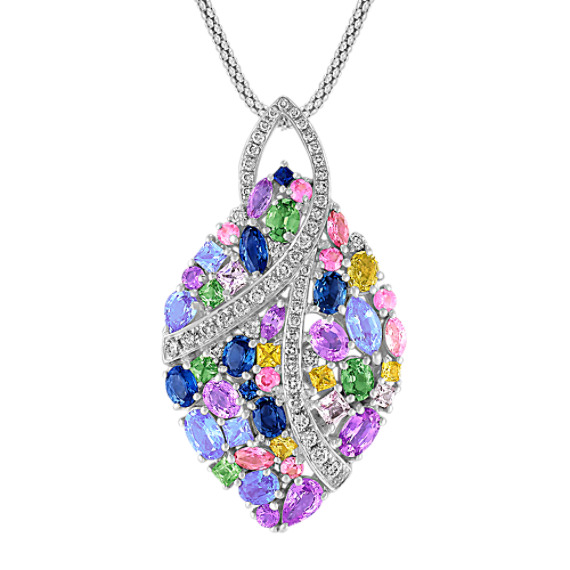Multi-Shaped and Multi-Colored Sapphire and Diamond Pendant (22") Multi-Shaped and Multi-Colored Sapphire and Diamond Pendant (22")