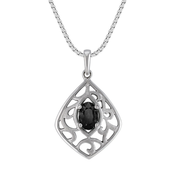 Oval Black Sapphire and Sterling Silver Pendant (18") Oval Black Sapphire and Sterling Silver Pendant (18")