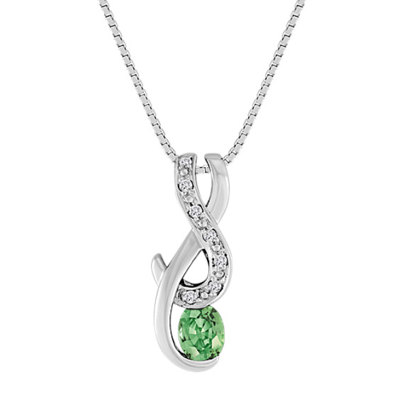 Oval Green Sapphire and Diamond Pendant (18") Oval Green Sapphire and Diamond Pendant (18")
