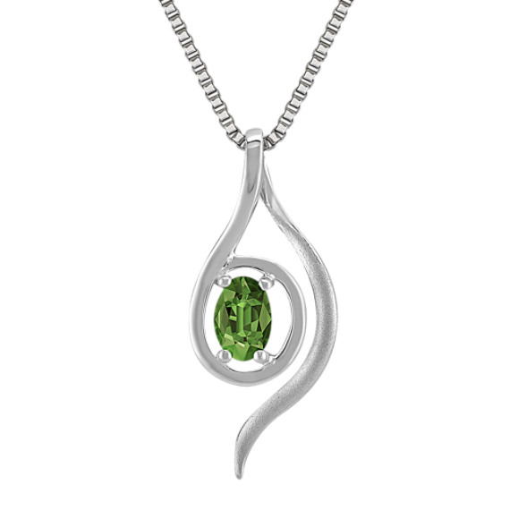 Oval Green Sapphire and Sterling Silver Pendant (18") Oval Green Sapphire and Sterling Silver Pendant (18")