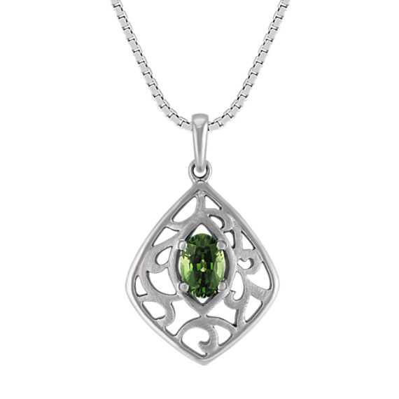 Oval Green Sapphire and Sterling Silver Pendant (18") Oval Green Sapphire and Sterling Silver Pendant (18")