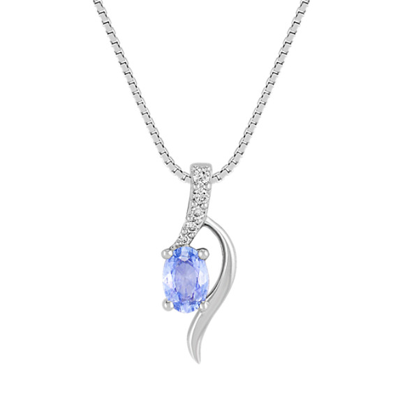 Oval Ice Blue Sapphire and Round Diamond Pendant (18") Oval Ice Blue Sapphire and Round Diamond Pendant (18")