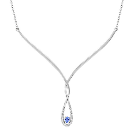 Oval Kentucky Blue Sapphire and Round Diamond Necklace (17") Oval Kentucky Blue Sapphire and Round Diamond Necklace (17")