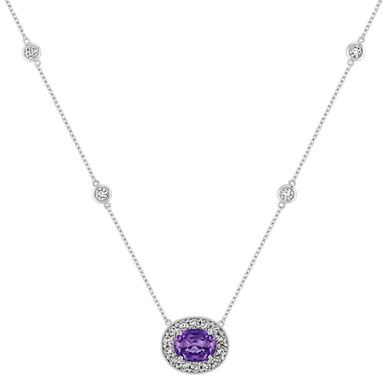 Oval Lavender Sapphire and Round Diamond Necklace (16") Oval Lavender Sapphire and Round Diamond Necklace (16")
