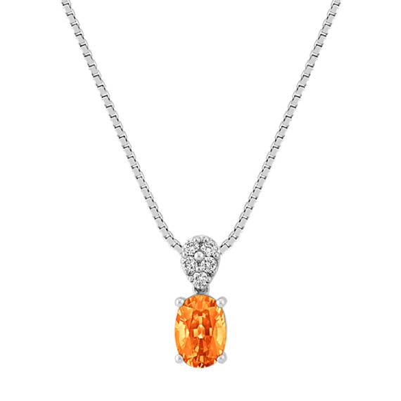 Oval Orange Sapphire and Round Diamond Pendant (18") Oval Orange Sapphire and Round Diamond Pendant (18")