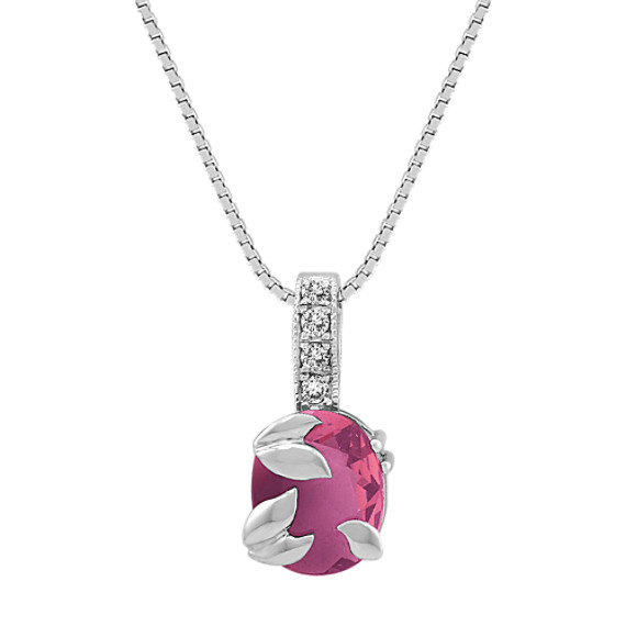 Oval Pink Sapphire and Round Diamond Pendant (18") Oval Pink Sapphire and Round Diamond Pendant (18")