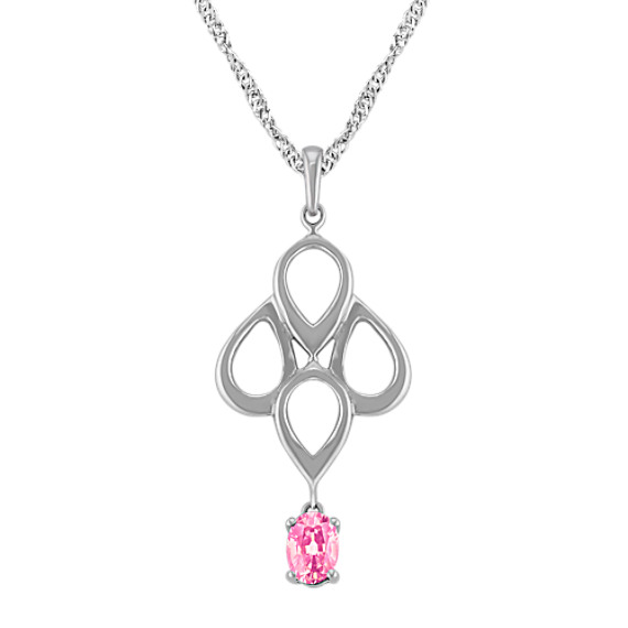 Oval Pink Sapphire Pendant in Sterling Silver (18") Oval Pink Sapphire Pendant in Sterling Silver (18")