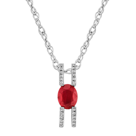 Oval Ruby and Round Diamond Pendant (18") Oval Ruby and Round Diamond Pendant (18")
