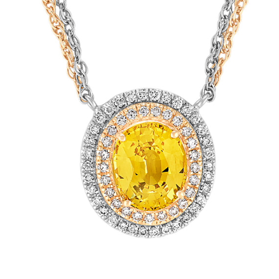 Oval Yellow Sapphire and Diamond Necklace in White and Yellow Gold (18") Oval Yellow Sapphire and Diamond Necklace in White and Yellow Gold (18")