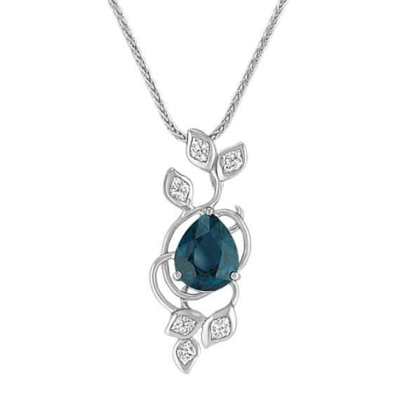 Pear-Shaped Blue Green Sapphire and Calla Cut Diamond Pendant (22") Pear-Shaped Blue Green Sapphire and Calla Cut Diamond Pendant (22")