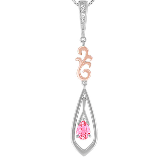 Pear-Shaped Pink Sapphire and Diamond Pendant in 14k Two-Tone Gold (18") Pear-Shaped Pink Sapphire and Diamond Pendant in 14k Two-Tone Gold (18")