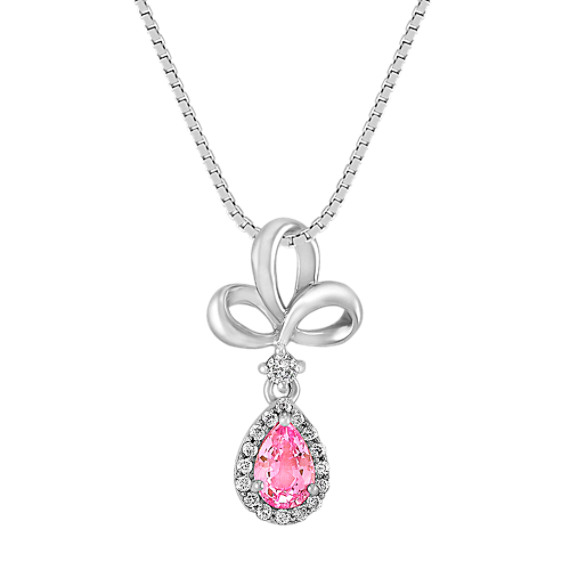 Pear-Shaped Pink Sapphire and Round Diamond Pendant (18") Pear-Shaped Pink Sapphire and Round Diamond Pendant (18")