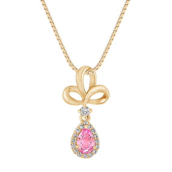 Pear-Shaped Pink Sapphire and Round Diamond Pendant (18") Pear-Shaped Pink Sapphire and Round Diamond Pendant (18")