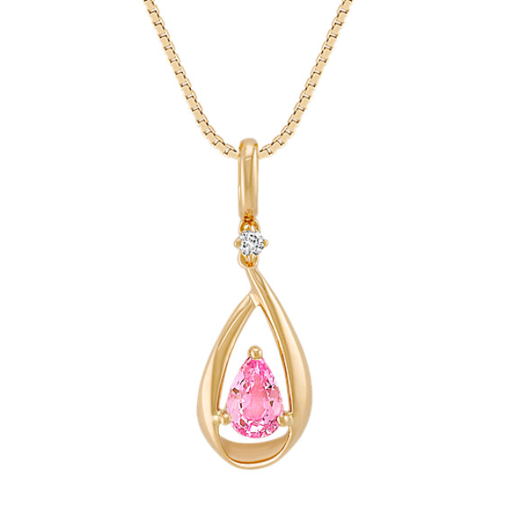 Pear-Shaped Pink Sapphire and Round Diamond Pendant (18") Pear-Shaped Pink Sapphire and Round Diamond Pendant (18")
