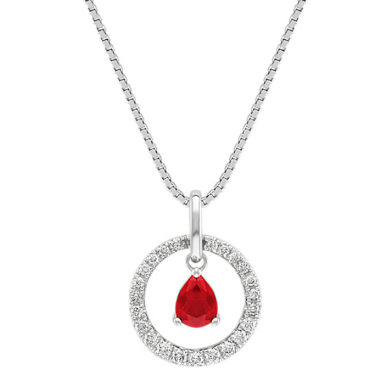 Pear-Shaped Ruby and Diamond Pendant (18") Pear-Shaped Ruby and Diamond Pendant (18")