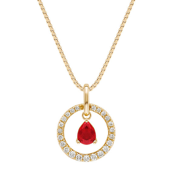 Pear-Shaped Ruby and Diamond Pendant (18") Pear-Shaped Ruby and Diamond Pendant (18")