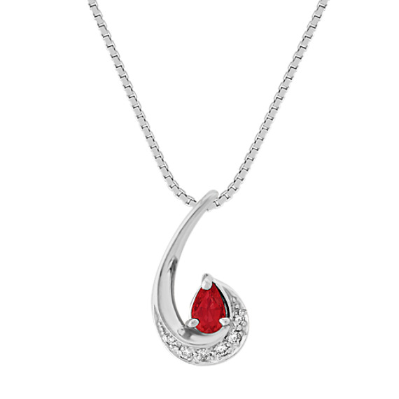 Pear-Shaped Ruby and Diamond Pendant (18") Pear-Shaped Ruby and Diamond Pendant (18")