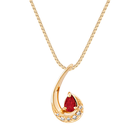Pear-Shaped Ruby and Diamond Pendant (18") Pear-Shaped Ruby and Diamond Pendant (18")