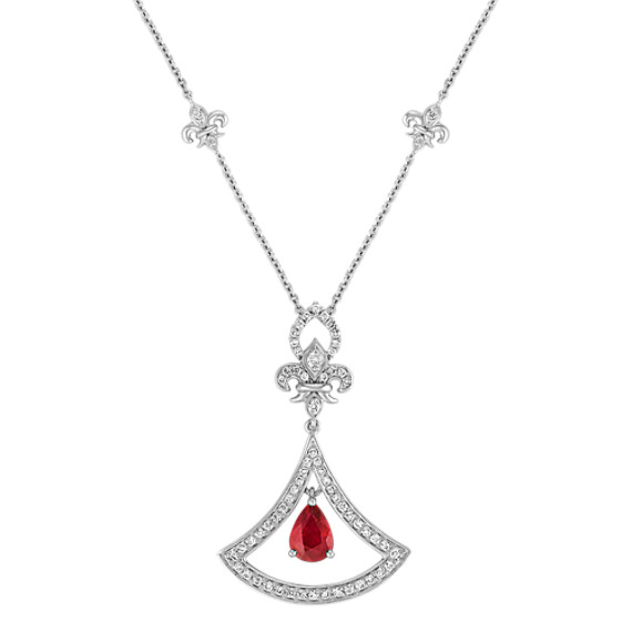 Pear-Shaped Ruby and Round Diamond Necklace (18") Pear-Shaped Ruby and Round Diamond Necklace (18")