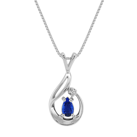 Pear-Shaped Sapphire and Diamond Pendant (18") Pear-Shaped Sapphire and Diamond Pendant (18")
