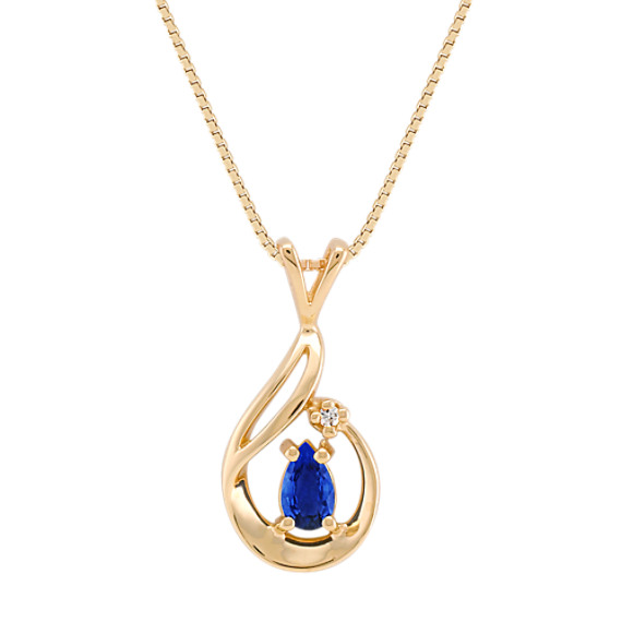 Pear-Shaped Sapphire and Diamond Pendant (18") Pear-Shaped Sapphire and Diamond Pendant (18")