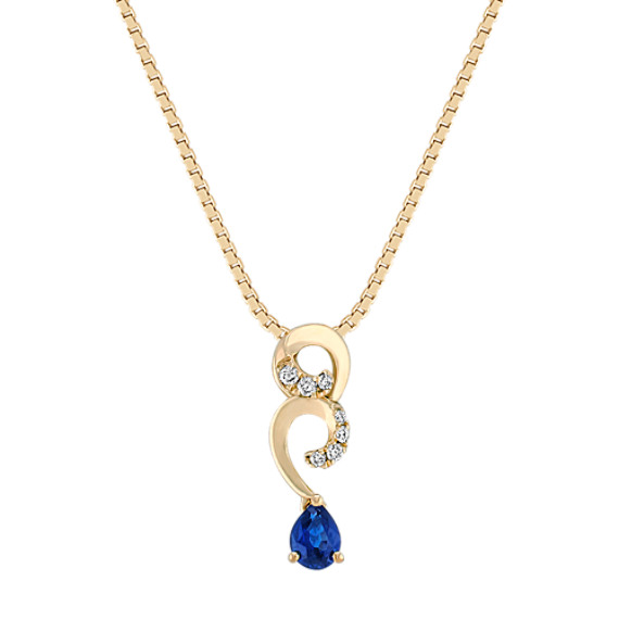Pear-Shaped Sapphire and Diamond Swirl Pendant (18") Pear-Shaped Sapphire and Diamond Swirl Pendant (18")