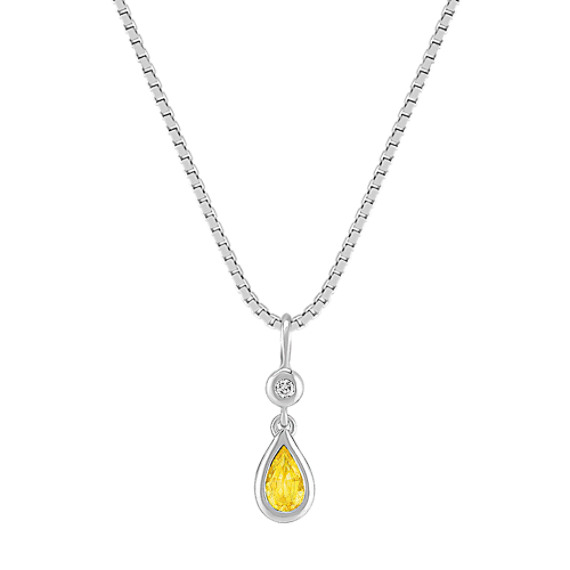 Pear-Shaped Yellow Sapphire and Round Diamond Pendant (18") Pear-Shaped Yellow Sapphire and Round Diamond Pendant (18")