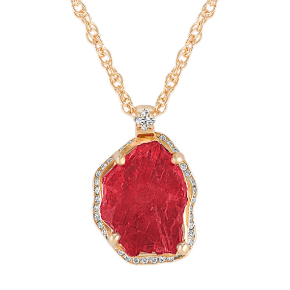Polished Rough Ruby and Princess Cut and Round Diamond Pendant (18") Polished Rough Ruby and Princess Cut and Round Diamond Pendant (18")
