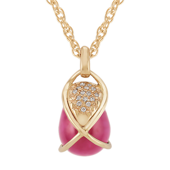 Polished Rough Ruby and Round Diamond Pendant (20") Polished Rough Ruby and Round Diamond Pendant (20")