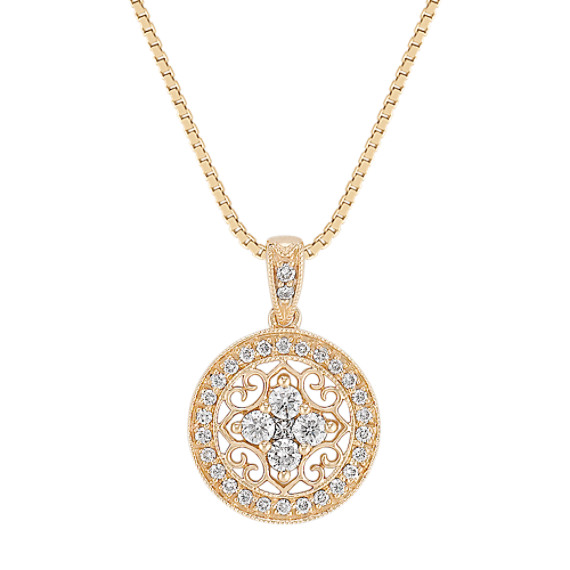 Princess Cut and Round Diamond Circle Pendant (18") Princess Cut and Round Diamond Circle Pendant (18")