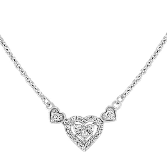 Princess Cut and Round Diamond Heart Necklace (16") Princess Cut and Round Diamond Heart Necklace (16")