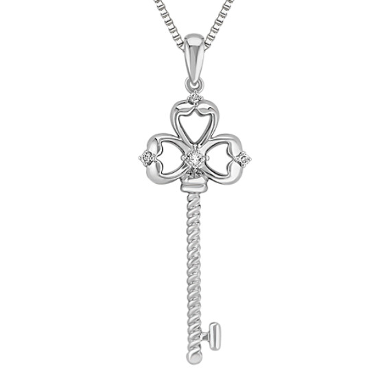 Princess Cut and Round Diamond Sterling Silver Pendant (18") Princess Cut and Round Diamond Sterling Silver Pendant (18")