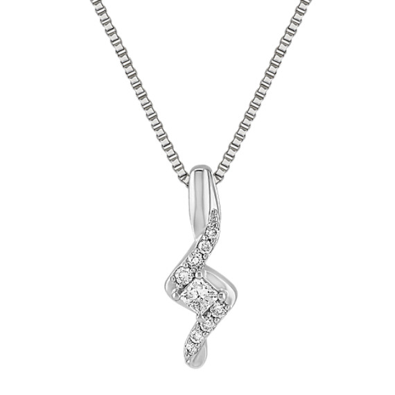 Princess Cut and Round Diamond Sterling Silver Pendant (18") Princess Cut and Round Diamond Sterling Silver Pendant (18")